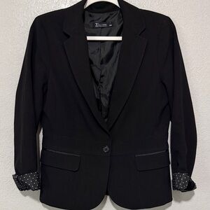 Zara Black Single-Button Blazer with Polka Dot Cuff Detail